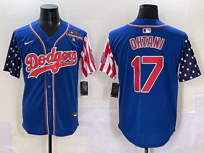 Men 2025 Los Angeles Dodgers #17 Ohtani Blue a generation of national flags Joint Name Nike MLB Jersey style 2